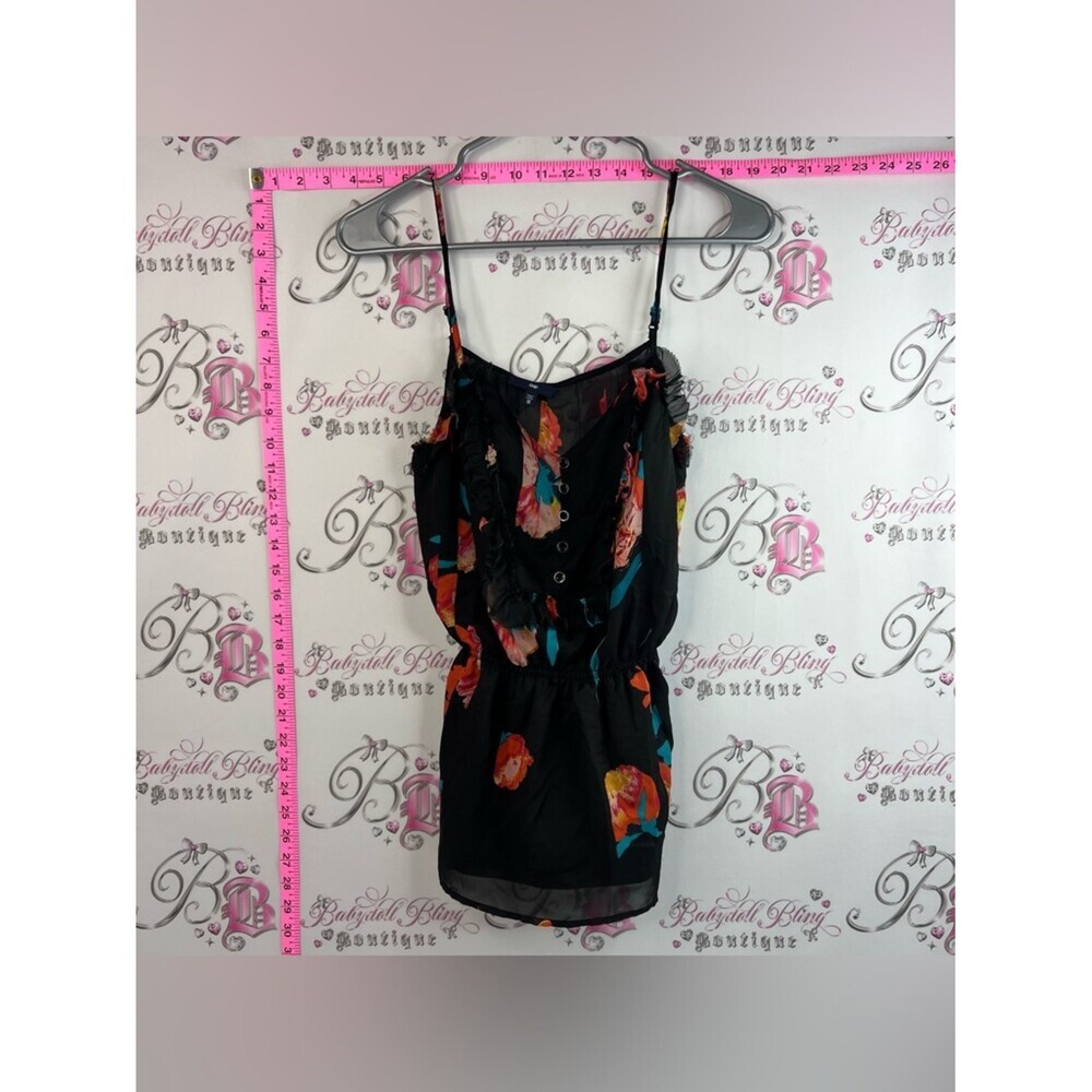 GAP tank top buttons flowers Black Floral Ruffle Tie-Shoulder Mini Dress
